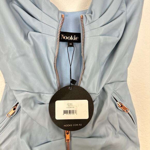 NWT Nookie Zoe Faux Leather Midi Dress in Dusty Blue Size XS - Picture 5 of 6